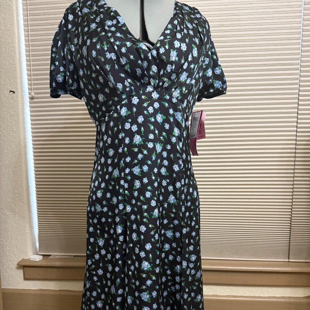 Betsey Johnson vintage blue flower satin dress